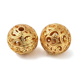 Настоящее золото 18K Покрытие стойки полые латунные бусины, долговечный, без кадмия и без свинца, круглые, реальный 18 k позолоченный, 10 мм, отверстие : 1.6 мм