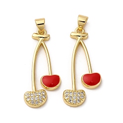 Настоящее золото 18K Латунные микро проложить кубического циркония подвески, вишня, с эмалью, без кадмия и без свинца, стойки покрытие, долговечный, реальный 18 k позолоченный, 30.5x15x3 мм, отверстие : 3.5x4 мм