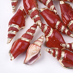 (123L) Белый крем непрозрачный блеск Окрашенные распылением и гальванические спиральные оболочки большие подвески, с железной фурнитурой, золотой свет, огнеупорный кирпич, 53~80x23~28x16~20 мм, отверстие : 1.5 мм