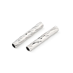 Real Platinum Plated SHEGRACE Brass Beads, Textured Tube Beads, Cadmium Free & Nickel Free & Lead Free, Real Platinum Plated, 12x2mm, Hole: 1.5mm