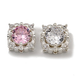 Платина Латунные микро проложить кубического циркония бусы, со стеклом, разноцветные, квадратный, платина, 11x11x7 мм, отверстие: 1.4 и 1.6 мм