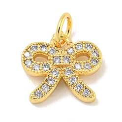 Настоящее золото 18K Покрытие стойки латунь микропаве прозрачные подвески из кубического циркония, долговечный, с прыжковых колец, без свинца и без кадмия, бантом, реальный 18 k позолоченный, 10x11x2 мм, отверстие : 3 мм