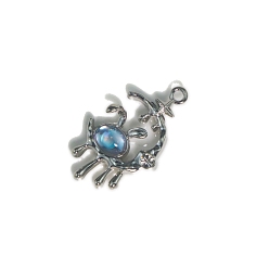 Светло-Синий Подвески из цинкового сплава, с кошачий глаз, луна и кролик, голубой, 32x25 мм