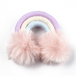 Lavender Blush Polycotton(Polyester Cotton) Woven Rainbow Wall Hanging, Macrame Woven Rainbow with Pompom, Lavender Blush, 49~54x51~55x13~15mm