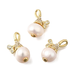 Настоящее золото 18K Латунные микро проложить кубического циркония подвески, с естественной оболочке, круглые подвески, стойки покрытие, прочное покрытие, без кадмия и без свинца, реальный 18 k позолоченный, 18.5x11x8.5 мм, отверстие : 3.5x1.5 мм