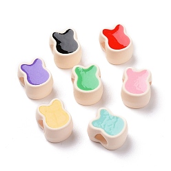 Mixed Color Rubberized Style Acrylic European Beads, with Enamel, Large Hole Beads, Rabbit, Mixed Color, 12.6x10.2x8.2mm, Hole: 4.8mm