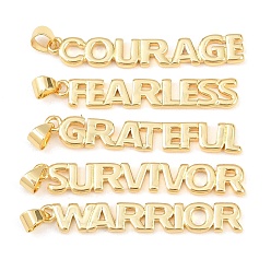 Настоящее золото 18K Латунные подвески, словесные чары, долговечный, стойки покрытие, без свинца и без кадмия, реальный 18 k позолоченный, 37.5~43x6~6.5x2 мм, отверстие : 5x3.5 мм