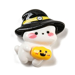 Hat Кабошоны из непрозрачной смолы на тему Хэллоуина, форма кошки в шляпе ведьмы, 27x23.5x7.5 мм