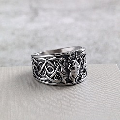Античное Серебро Ретро 304 кольца из нержавеющей стали для мужчин, девятихвостая лиса, античное серебро, размер США 10 (19.8 мм)