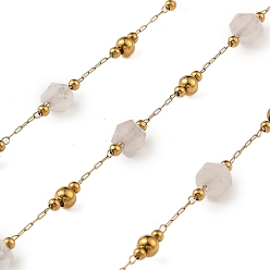 Розовый Кварц Ионное покрытие (ip) 304 цепи из нержавеющей стали, с натуральным розовым кварцем, пайки, без кадмия и без свинца, с катушкой, 2~6 мм