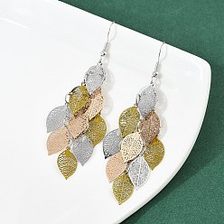 (932FM) Темно-синий аква-матовый с подкладкой 430 болтаться серьги из нержавеющей стали лист, с железными крюками серьги, платина, темно-золотистые, 79 мм