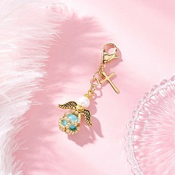 Темно-бирюзовый Подвеска в виде ангела из стеклянного жемчуга и стеклянных бусин, для украшения рюкзака, темные бирюзовый, 53 мм