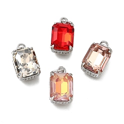 Платина Латунь стекло амулеты, прямоугольник амулеты, с петлей для прыжковых колец, без свинца и без кадмия, стойки покрытие, прочное покрытие, граненые, платина, 11x8x7 мм, отверстие : 3 мм