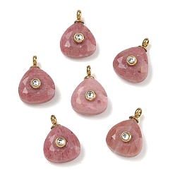 Pink Petrified Rhodonite Натуральный розовый окаменевший родонит, ограненные треугольные подвески, 304 Геометрические подвески из нержавеющей стали с кристаллами и стразами, реальный 14 k позолоченный, ионное покрытие (ip), 14~14.5x10.5x5.5~6.5 мм, отверстие : 1.7 мм