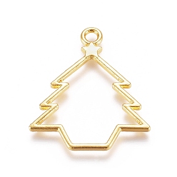 Золотой Подвески на лицевой панели из сплава цинка, для diy уф смолы, эпоксидная смола, Прессованные цветочные украшения, рождественская елка, на Рождество, золотые, 32x26.5x2 мм, отверстие : 2.5 мм