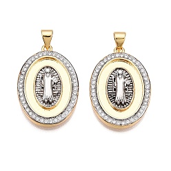 Настоящее золото 18K Латунные микро проложить кубического циркония подвески, без кадмия и без свинца, овал с амулетами святого Иуды, реальный 18 k позолоченный, 27x18.5x4 мм, отверстие : 3.5x5 мм