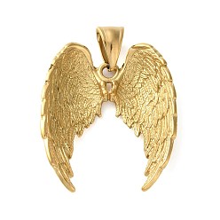 Золотой 304 подвески из нержавеющей стали, очарование крыла, ионное покрытие (ip), золотые, 35x30x10 мм, отверстие : 9x5 мм