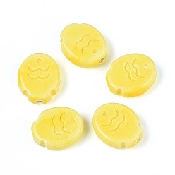 Желтый Ручной фарфоровые керамические шарики, яркие глазированный фарфор, рыба, желтые, 17x14x5.5 мм, отверстие : 2 мм