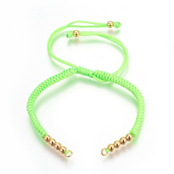 Зеленый газон Плетеные браслеты из бисера из нейлонового шнура, с латунной бисера, долговечный, реальный 24 k позолоченный, зеленый газон, 10-1/4 дюйм (26 см) ~ 11-5/8 дюйм (29.6 см)