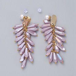 Lilac Electroplate Glass Cluster Beads Stud Earrings, with Brass Stud Earring Findings, Acrylic Pearl & Plastic Ear Nuts, Earring Backs, Cardboard Boxes and Plastic Resealable Bags, Golden, Lilac, 78mm, Pin: 0.7mm