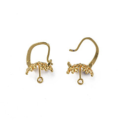 Real 18K Gold Plated Brass Hoop Earring Findings with Latch Back Closure, with Horizontal Loop, Nickel Free, Flower, Real 18K Gold Plated, 19.5x13.5x10mm, Hole: 1.5mm, Pin: 1mm