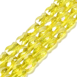 Желтый Стеклянные бусины с гальваническим покрытием , рыба, AB цвет, граненые, желтые, 10x6x4 мм, отверстие : 1.2 мм, около 70 шт / нитка, 27.56'' (70 см)
