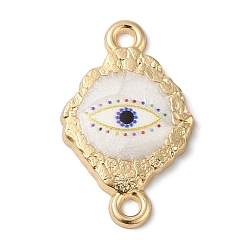 White Zinc Alloy Enamel Connector Charms, Golden, Evil Eye Links with Resin, White, 20x12x2mm, Hole: 2mm