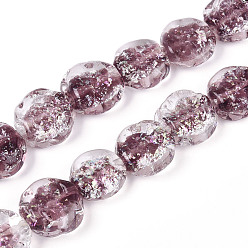 Индийский Красный Бусы лэмпворк ручной работы, плоско-круглые с розой , с блеском порошок, Индийская красная, 15.5~17.5x7~8.5 мм, отверстие : 1.4~1.5 мм, около 30 шт / нитка, 18.50 дюйм (47 см)