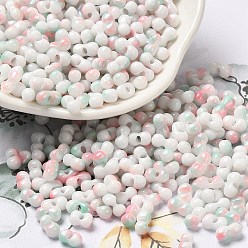 Pink Двухцветные стеклянные бусины с запекаемой краской, круглое отверстие, арахис, розовые, 6~6.5x3~3.5x3~3.5 мм, отверстие : 1~1.2 мм, Около 4500 шт / фунт