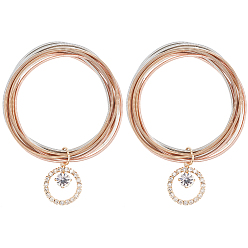 Многоцветный 2шт. набор из железных цепочек, многорядных браслетов, Браслеты в форме катушки гитарной струны с латунными подвесками-кольцами со стразами, многоцветные, внутренний диаметр: 1-7/8 дюйм (4.8 см)