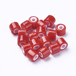 Красный Бусины лэмпворк , колонка, красные, 7.5~8x6~6.5 мм, отверстие : 3 мм