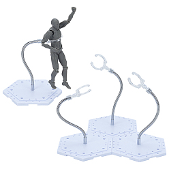 Белый Собранные шестиугольные пластиковые подставки для фигурок с регулируемым опорным рычагом из сплава, держатель для минифигурок, белые, 11.5x11x17.7 см, фурнитура: 16x12x5 мм, отверстие : 2.5x3 мм