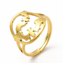 Настоящее золото 18K Ионное покрытие (ip) 304 регулируемое кольцо летучей мыши из нержавеющей стали для женщин, реальный 18 k позолоченный, размер США 6 (16.5 мм)