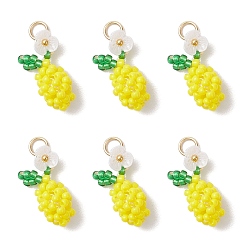 Желтый Лимон из стеклянных бусинок с цветочными подвесками, с акриловым и 304 нержавеющим стальным соединительным кольцом, реальный 18 k позолоченный, желтые, 20x10x7.5 мм, отверстие : 3 мм