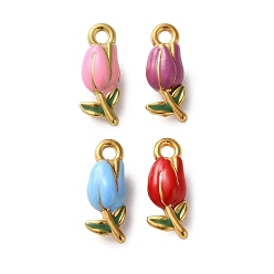 (52) Непрозрачная лаванда 304 нержавеющей стальной эмали подвески, ионное покрытие, цветок, золотые, разноцветные, 20x8x6.5 мм, отверстие : 2 мм