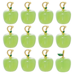 Светло-зеленый 12 кулоны лэмпворк ручной работы, с латунной фурнитурой , без кадмия и без свинца, матовый золотой цвет, яблоко, светло-зеленый, 18x13 мм, отверстие : 4x2.2 мм