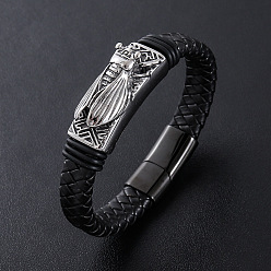 (52) Непрозрачная лаванда Браслеты из плетеного шнура из искусственной кожи в стиле панк, 304 Браслеты с подвесками в виде цикад из нержавеющей стали для мужчин, с магнитной застежкой, разноцветные, 8.27 дюйм (21 см)