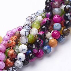 Mixed Color Natural Fire Crackle Agate Beads Strands, Dyed, Faceted, Round, Mixed Color, 10mm, Hole: 1mm