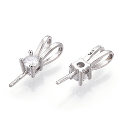 Платинированный Родиевое покрытие 925 стержни из стерлингового серебра с микропаве из кубического циркония, за половину пробурено бисера, без никеля , с печатью s925, Реальная платина, 14x4x4 мм, отверстие : 2x3 мм, штифты : 0.8 мм