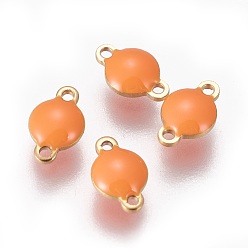 Коралловый Ионное покрытие (ip) 304 эмалированные соединители из нержавеющей стали, эмалированные блестки, плоско-круглые, золотые, коралл, 9.5x6x3.5 мм, отверстие : 1.2 мм