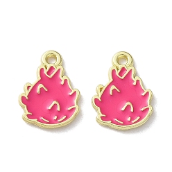 Ярко-Розовый Эмалевые подвески из фруктового сплава, дракон фруктов, золотой свет, ярко-розовый, 16x11x1.5 мм, отверстие : 1.5 мм