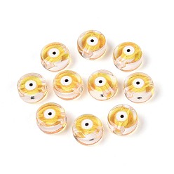 Золотистый Печатные прозрачные акриловые бусины, плоские круглые с сглаза, золотые, 7x4 мм, отверстие : 1.8 мм