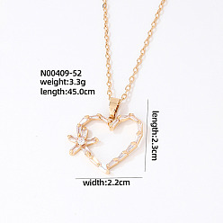 Сердце Элегантные латунные ожерелья с подвесками из прозрачных кубических цирконий с микропаве для женщин, идеальный подарок на день святого валентина, золотые, сердце, 17.72 дюйм (45 см)