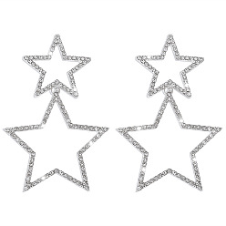 Серебро Rhinestone сплава болтаться серьги, звезда, серебряные, 60 мм