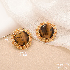 Цветок Серьги-гвоздики из натурального сплава тигрового глаза, золотые, цветок, 29 мм