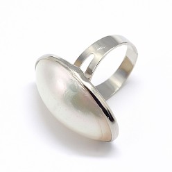 Seashell Color Platinum Plated Brass White Shell Finger Rings, Seashell Color, 18mm