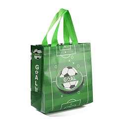 Зеленый Нетканые водонепроницаемые сумки с футбольным принтом, Многоразовые сумки для покупок для тяжелых условий хранения, прямоугольные, зелёные, 28x21.7x0.2 см, в разложенном виде: 230x217x110 мм
