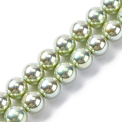 Желто-Зеленый УФ-покрытие перламутровые стеклянные жемчужные бусины нити, имитация Австрийские кристаллические шарики, круглые, желто-зеленый, 8 мм, отверстие : 0.7 мм, около 51~52 шт / нитка, 15.35~15.75 дюйм (39~39.5 см)