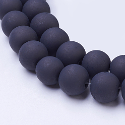 Black Transparent Glass Bead Strands, Frosted, Round, Black, 10mm, Hole: 1.3~1.6mm, about 80pcs/strand, 31.4 inch