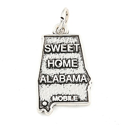 Античное Серебро Подвески из сплава , с целью перехода в кольце, Многоугольник со словом Sweet Thome Alabama Mobile, античное серебро, 25x15x2 мм, отверстие : 4 мм